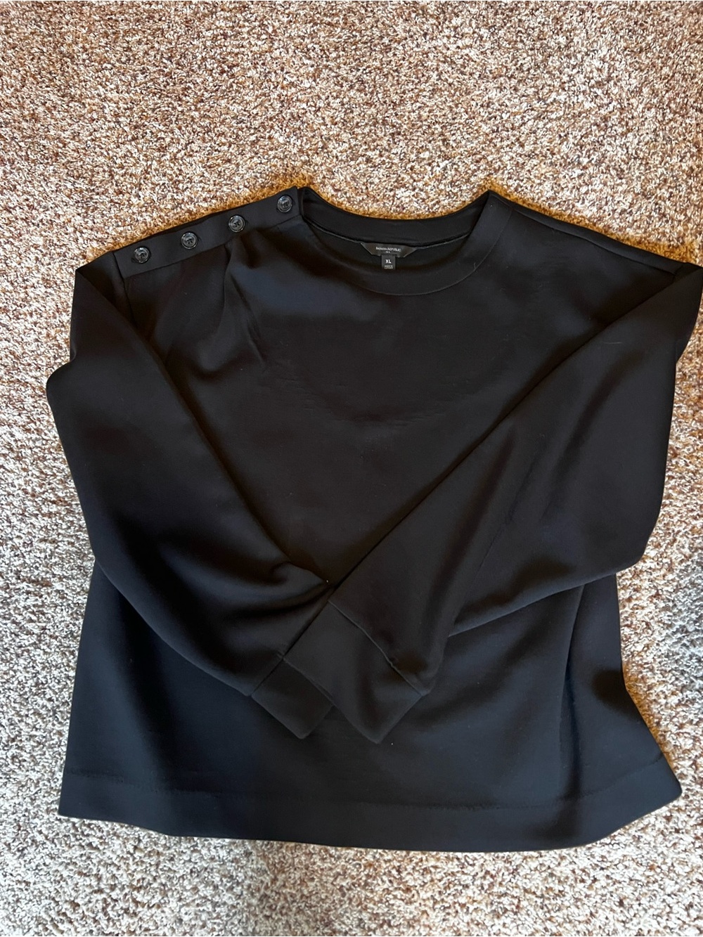 LOFT Black Shoulder-Button Crewneck Sweatshirt